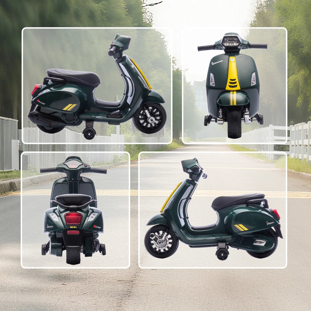 Moto Elettrica Vespa con Licenza ¨C Xylo ¨C Batteria 6V, Luci LED, Verde Scuro, 2-4 Anni