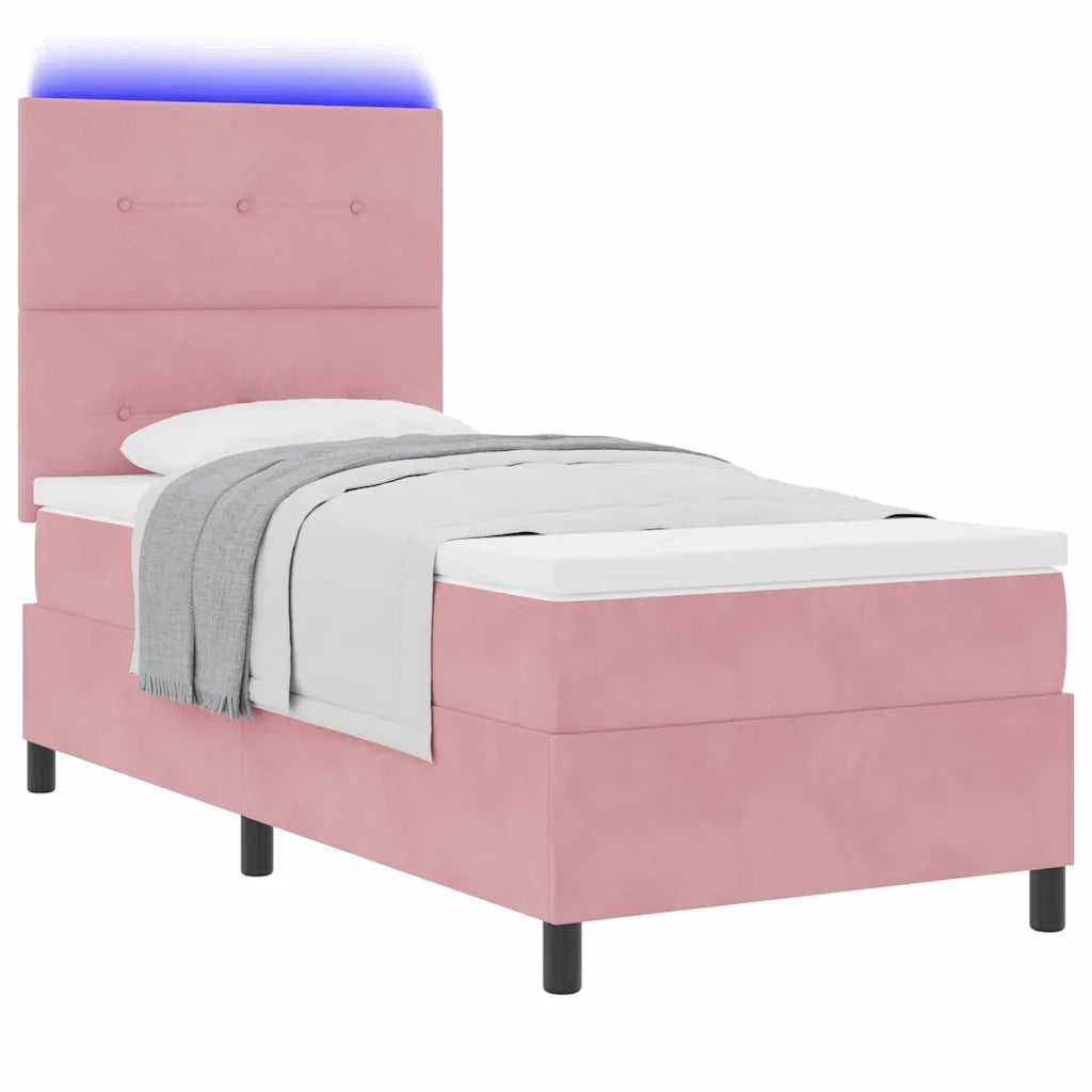 Letto a Sorgente LED con materasso Rosa 90 x 200 cm Tessuto