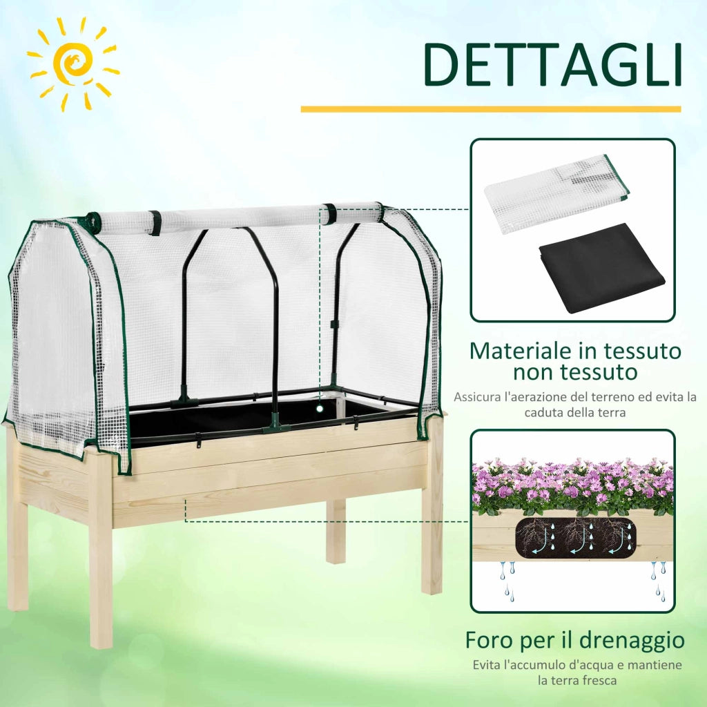 Letto Rialzato da Giardino ¨C Xylo ¨C Legno di Abete con Copertura PE, 121x55x117 cm