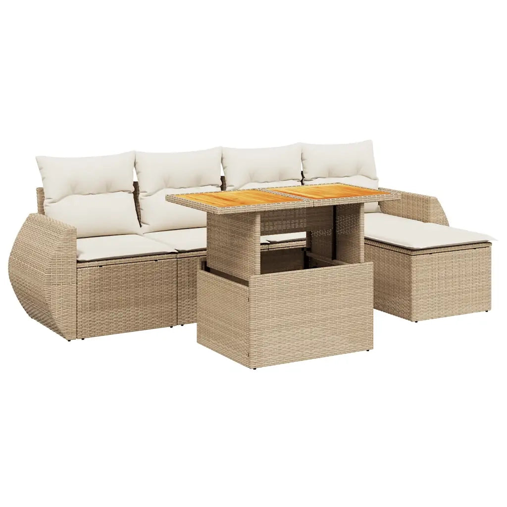 Set Divano da Giardino 6 pz con Cuscini Beige in Polyrattan 3272171