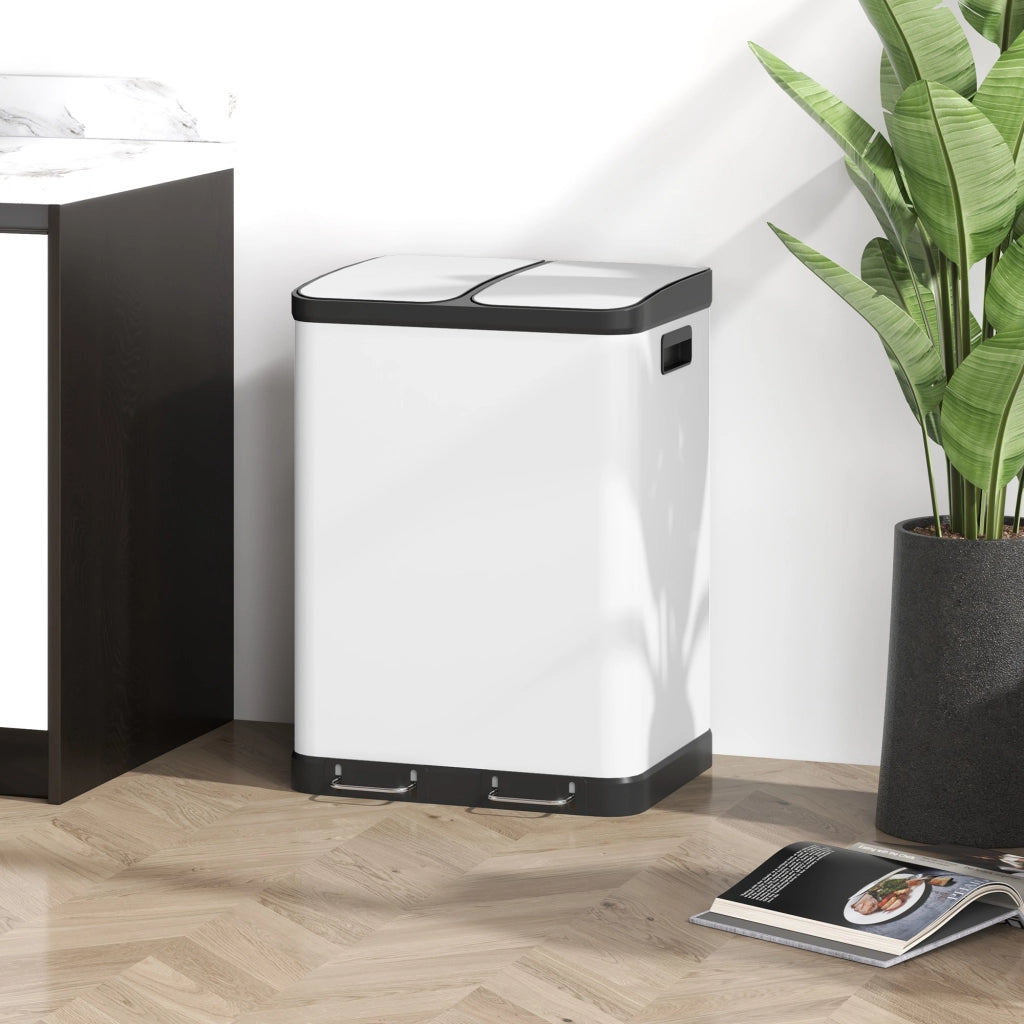 Bidone per la spazzatura da 60L ¨C zephmum ¨C Bianco, acciaio inossidabile