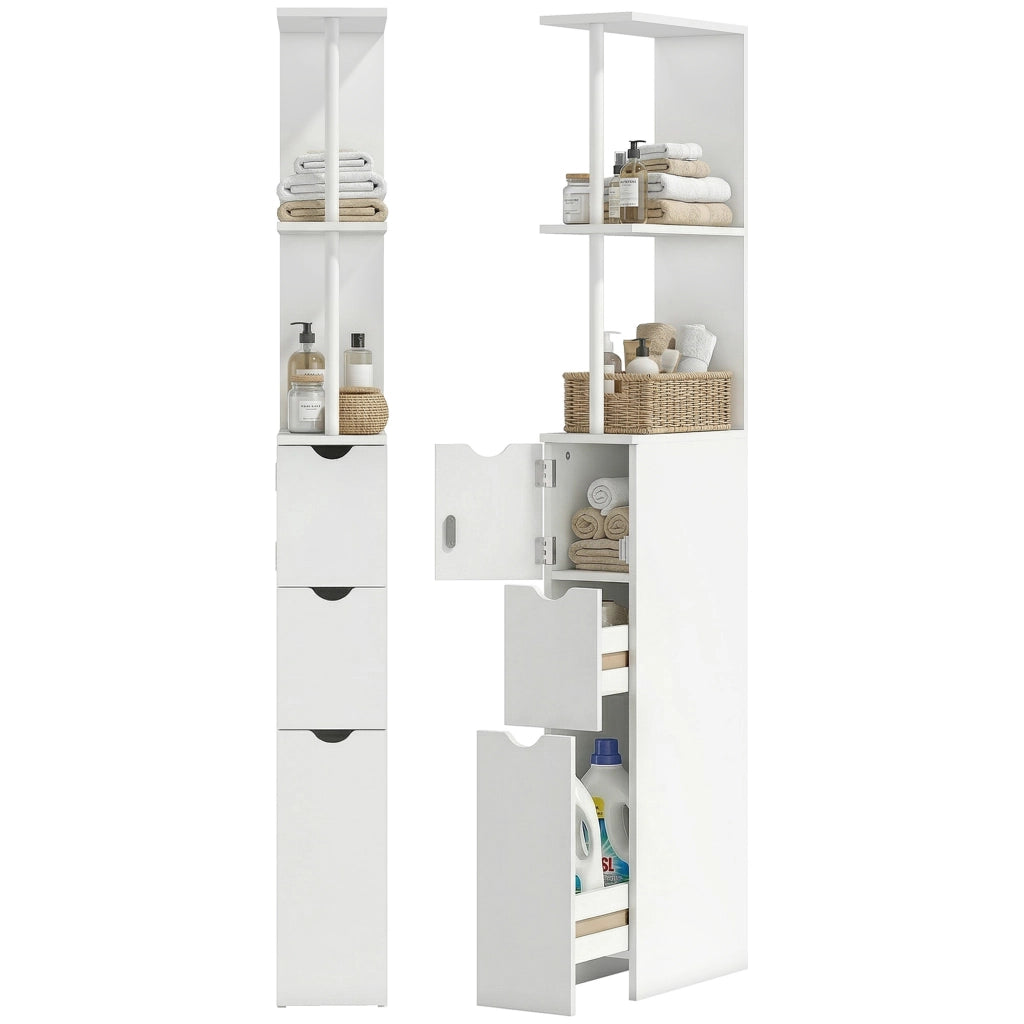 Mobile colonna bagno con cassetto e ripiani ¨C zephmum ¨C 15x33x136.8 cm bianco