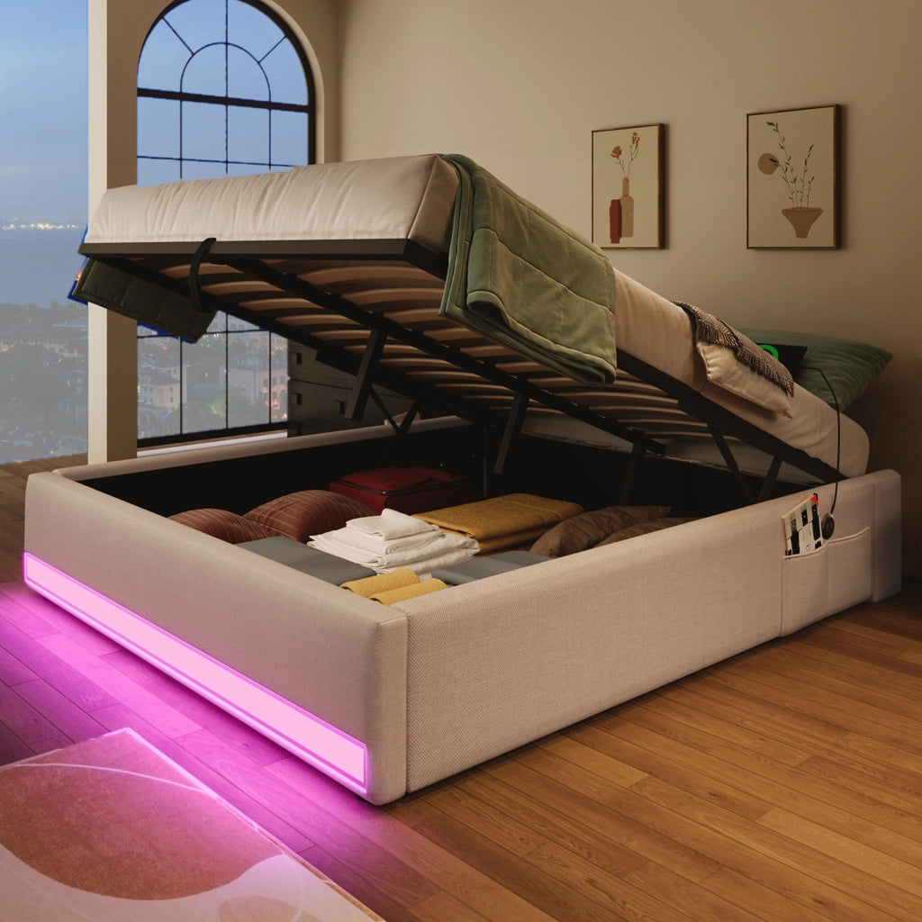 letto imbottito lino beige 140 x 200 cm