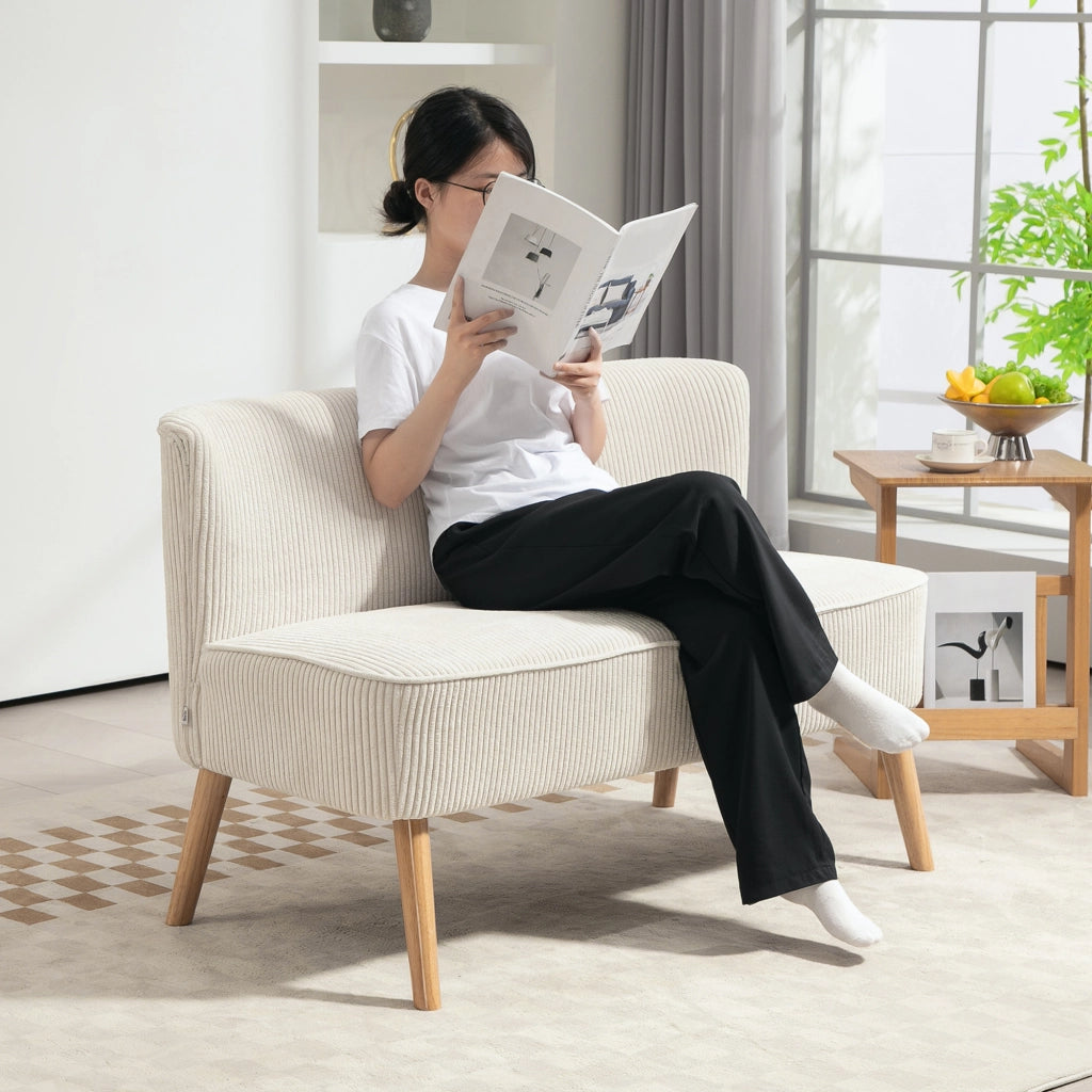 DIVANO 2 posti 117x56,5x77 cm Legno e tessuto Cream White