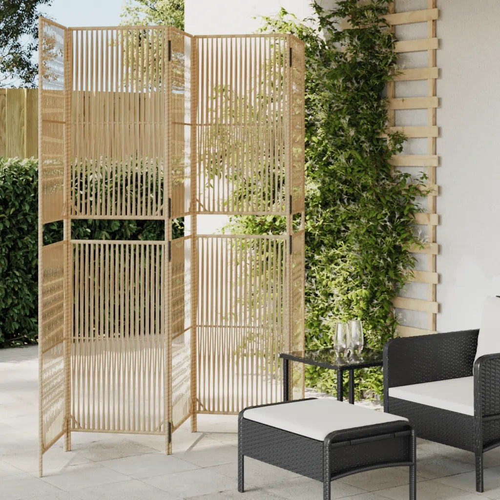 Divisorio per Ambienti | Divider per stanze | Paravento a 5 Pannelli Beige in Polyrattan