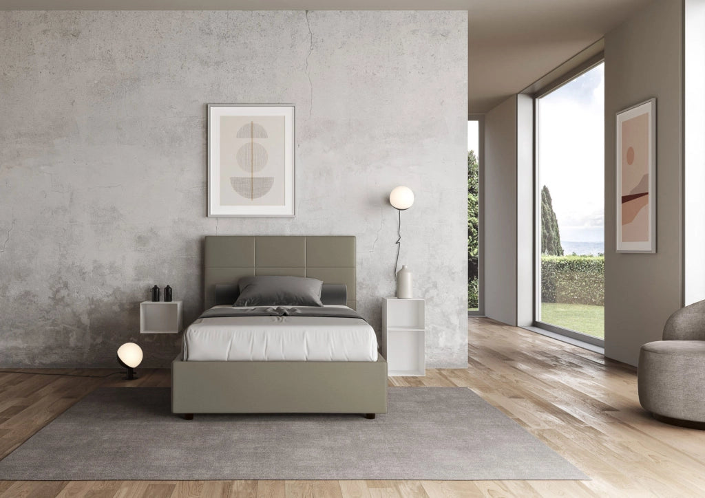 BS COM Letto una piazza e mezza contenitore imbottito 130x190 similpelle cappuccino