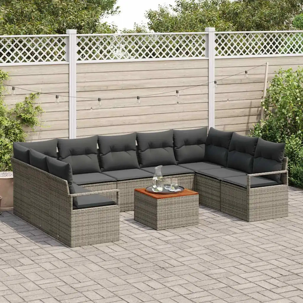 Set Divano da Giardino con cuscino 10 pcs Grigio polyrattan
