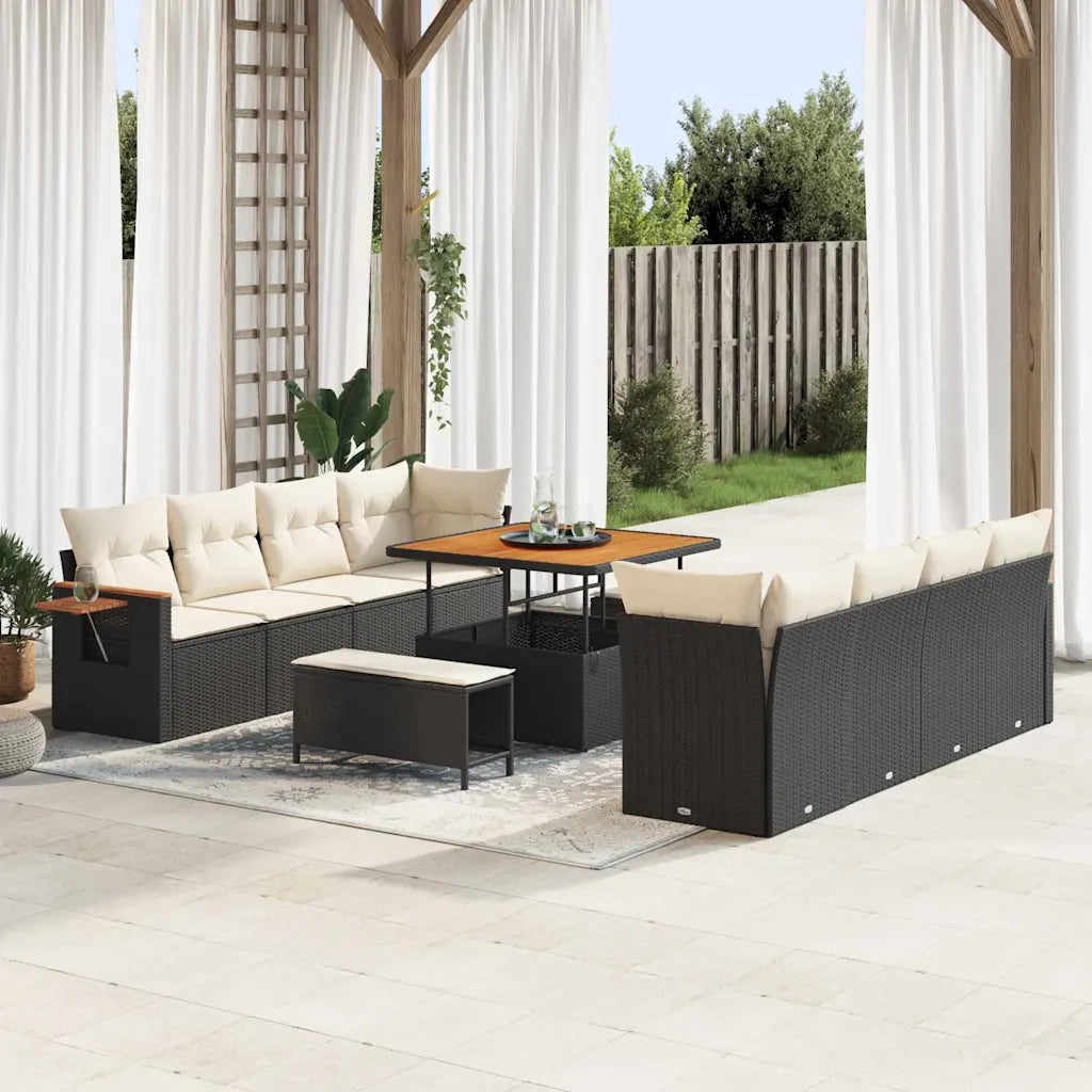 Set Divano da Giardino con cuscino 11 pcs Nero e Crema
