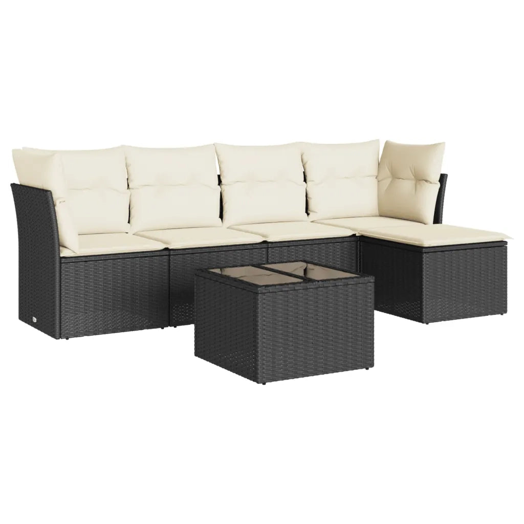 Set Divano da Giardino 6 pz con Cuscini Nero in Polyrattan 3217566