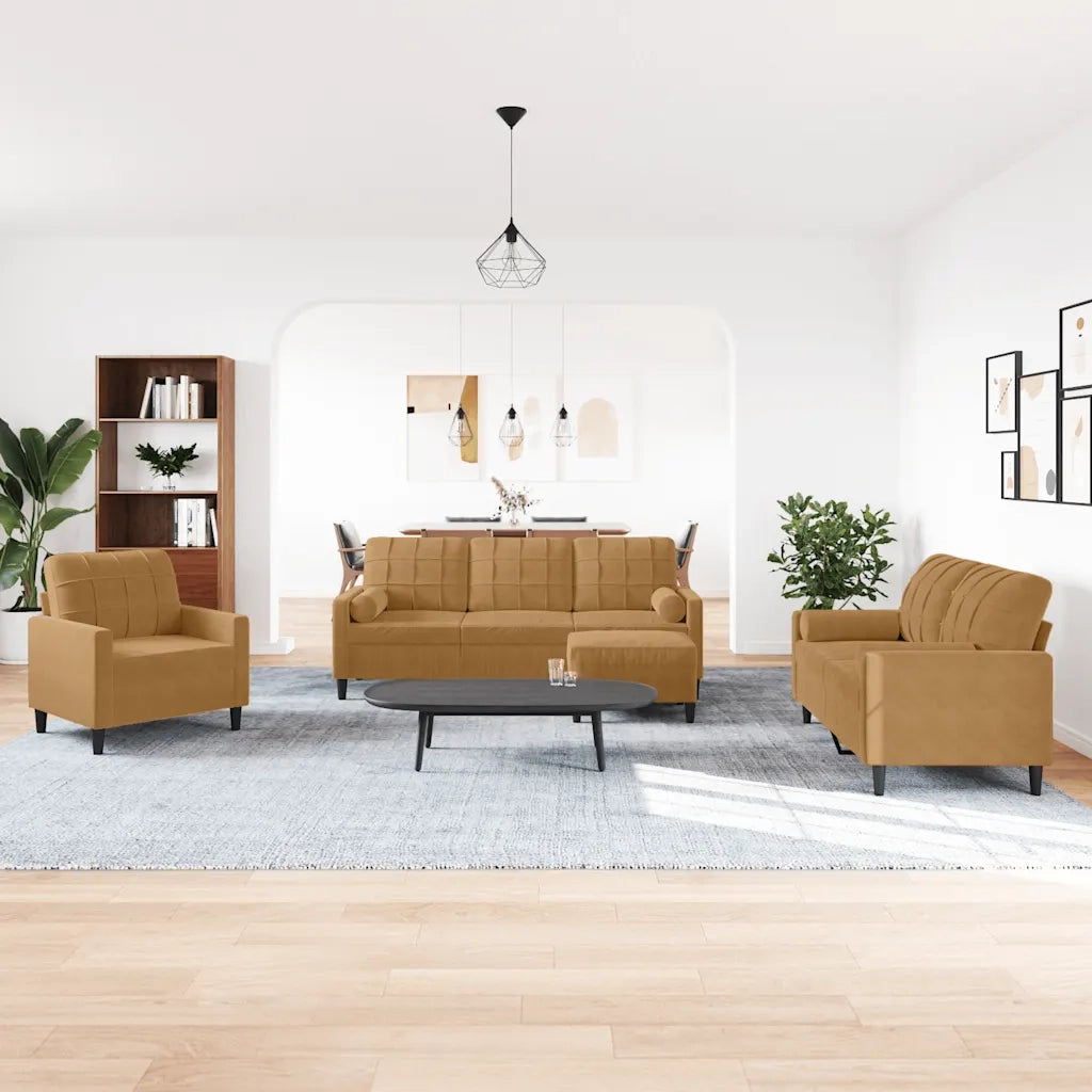 Set di Divani 4 pz con Cuscini e Rinforzi Marrone in Velluto 3278388