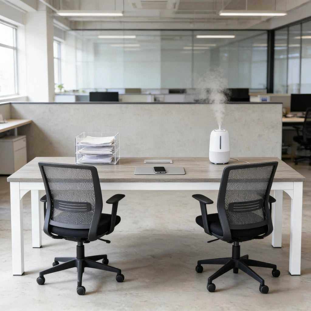 SCRIVANIA Computer per 2 Persone 200x70x75 cm Metallo e Legno Taupe/Bianco