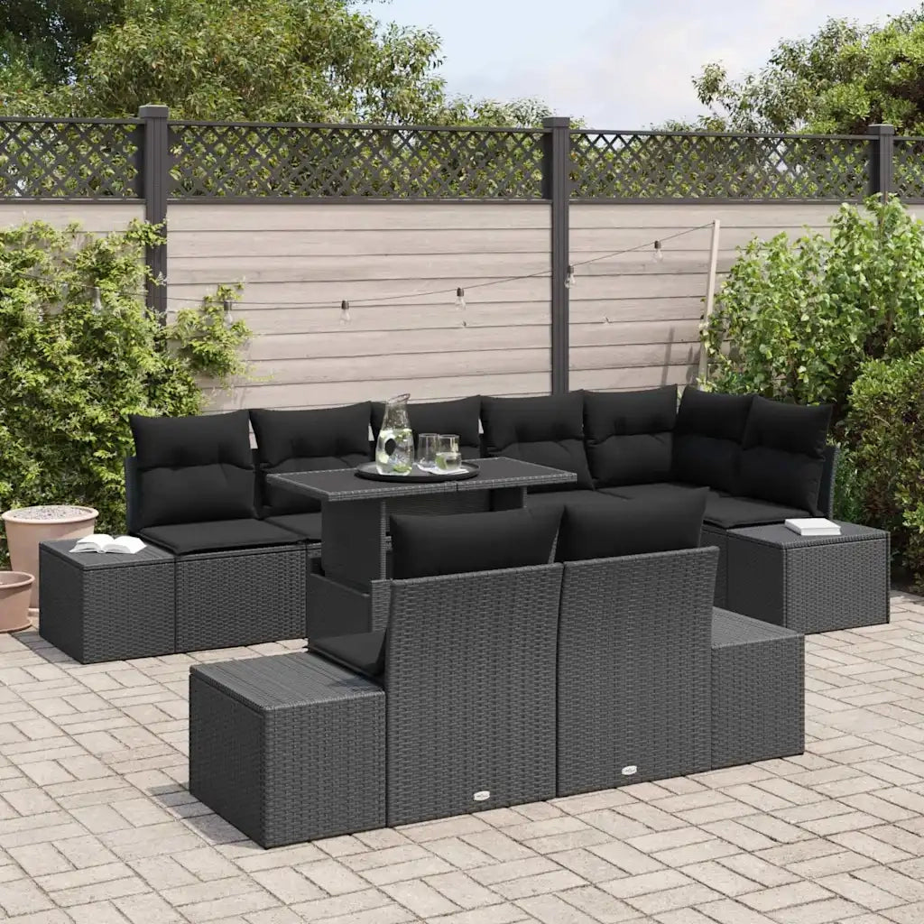Set Divano da Giardino con cuscino 9 pcs Nero polyrattan 3349209