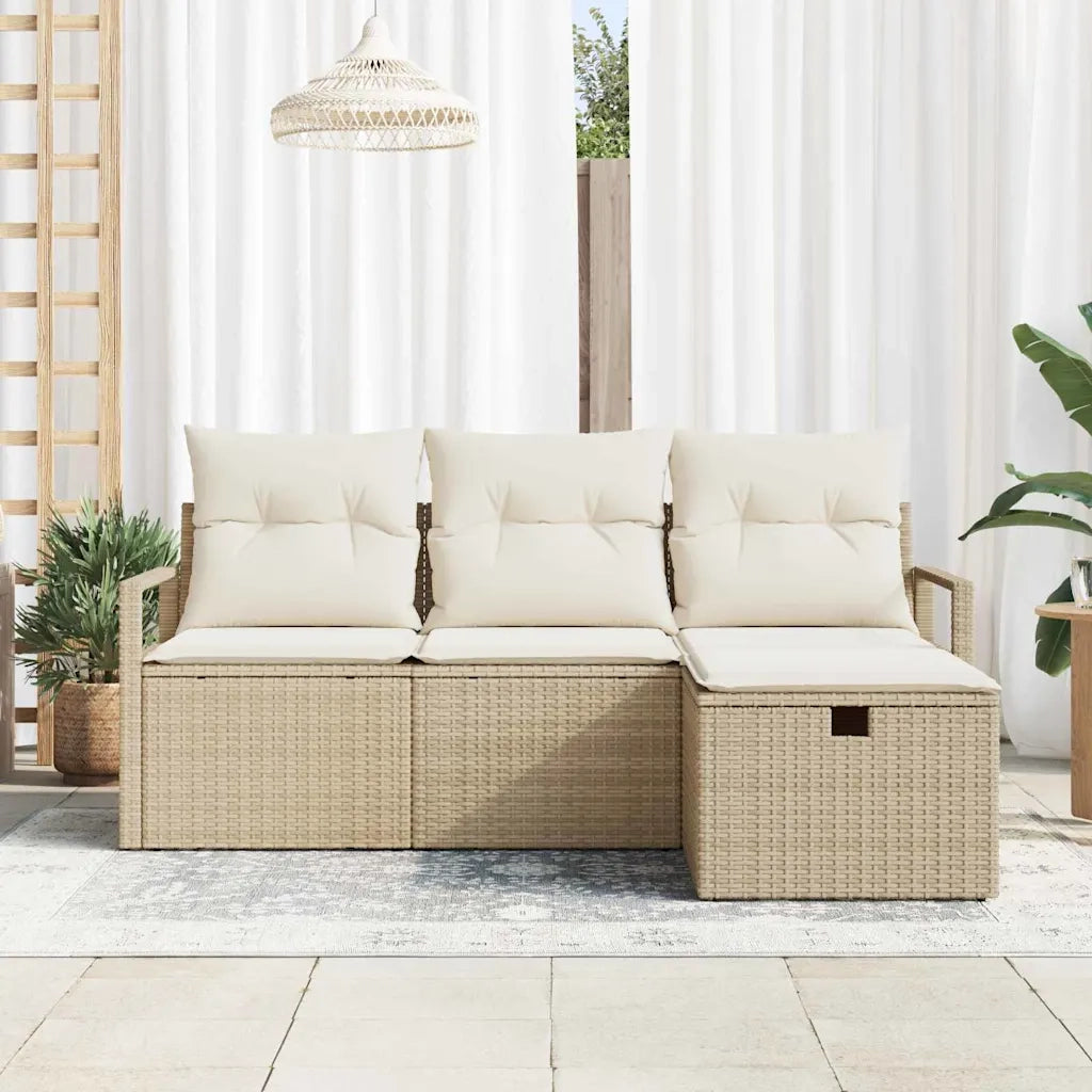 Set di divani con cuscino 4 pcs Beige e Crema polyrattan