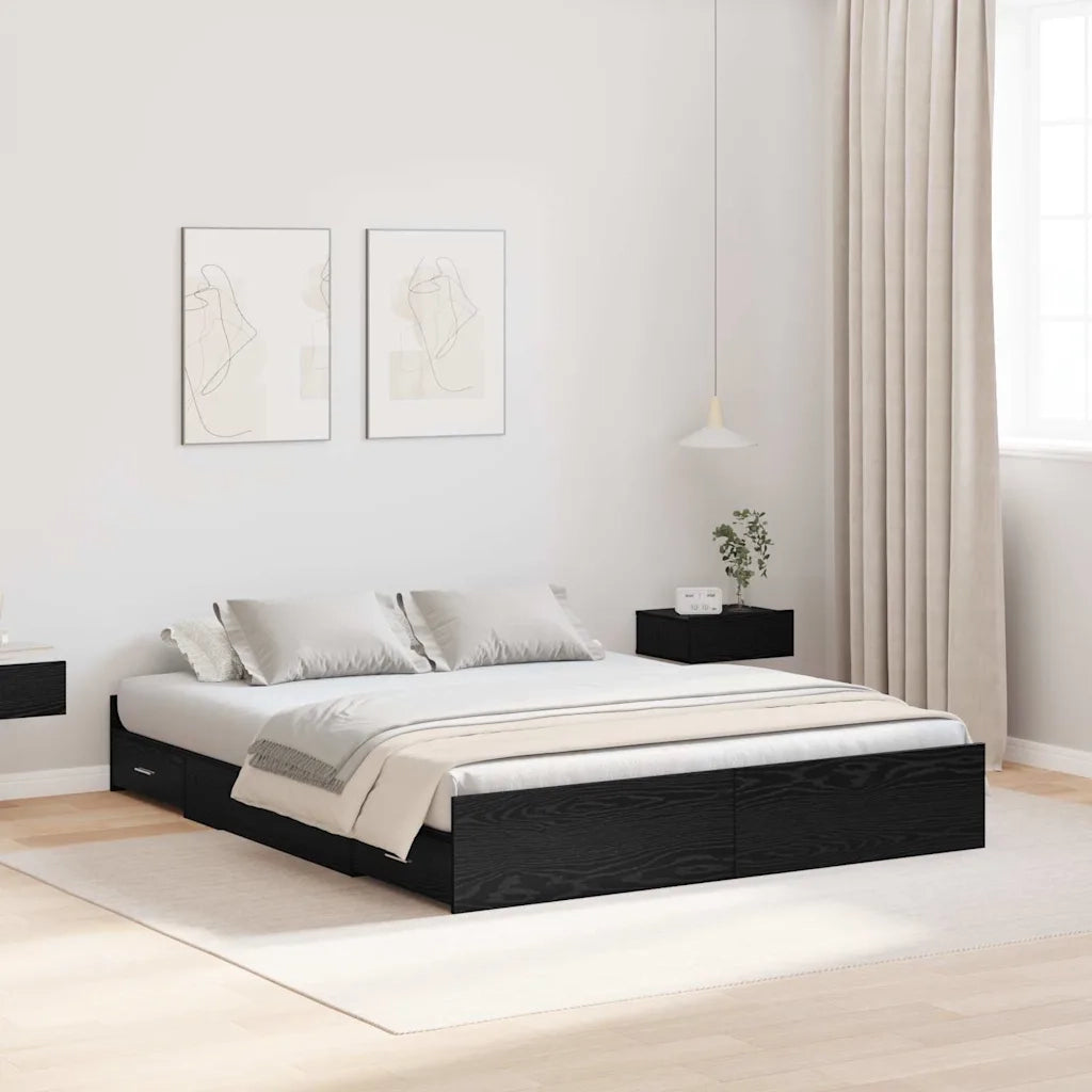 Struttura letto con contenitore-Giroletto con contenitore Rovere Nero 140 x 190 cm