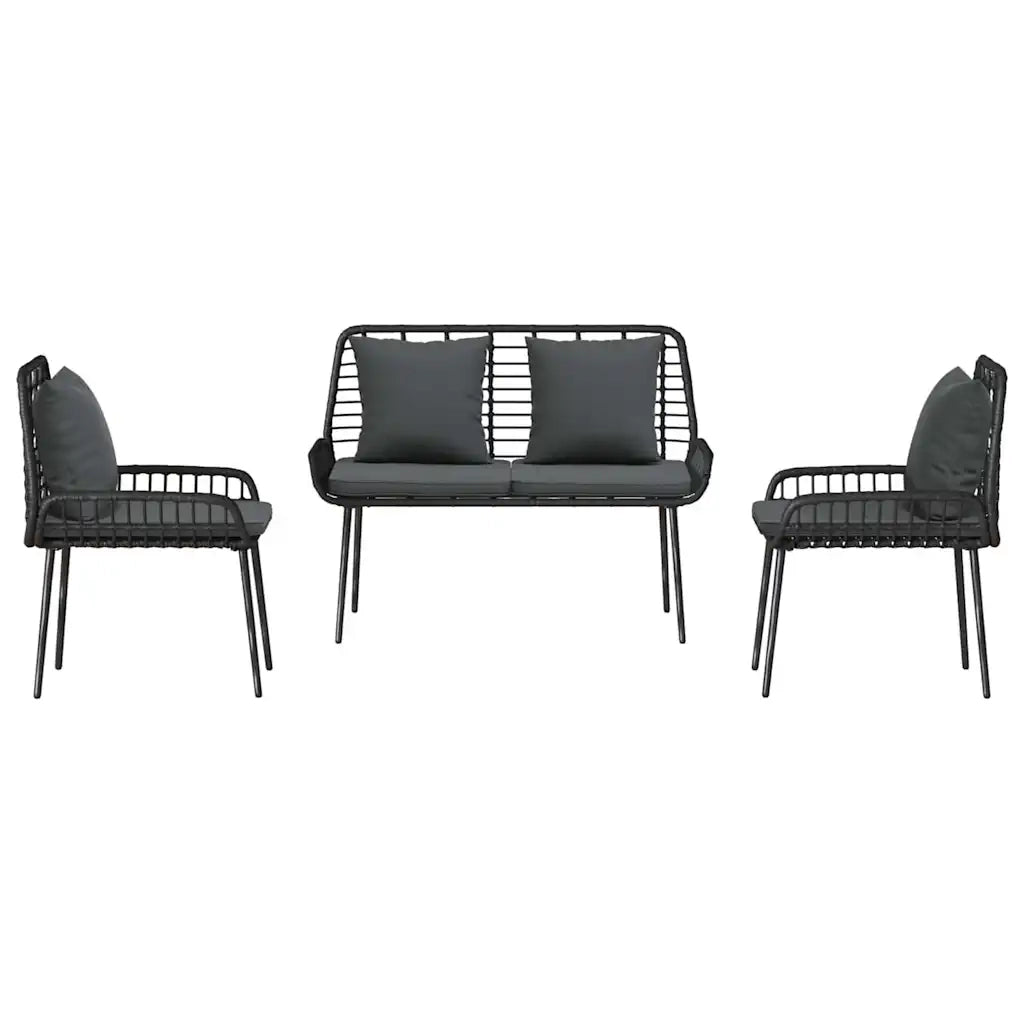 Set da Pranzo per Giardino 3 pcs Nero e antracite polyrattan 42010358