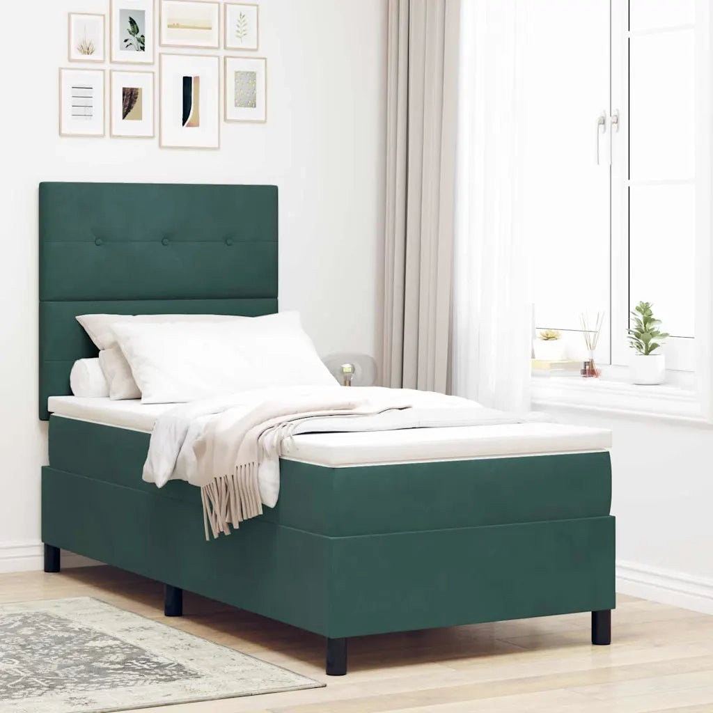Letto a molle con materasso Verde Scuro 90 x 200 cm Velluto 3339809