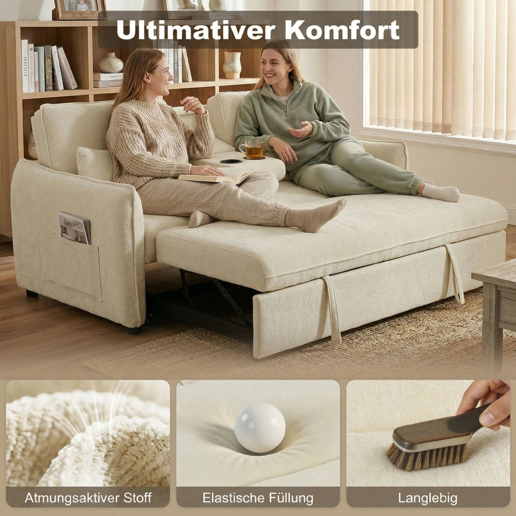 Divano letto 2 posti con portabicchieri e tasche laterali ¨C Xylo ¨C beige
