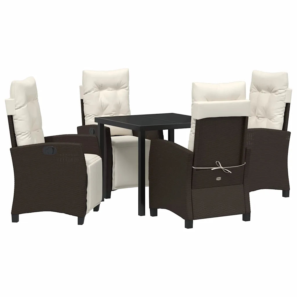 Set da Pranzo per Giardino con cuscino 5 pcs Marrone polyrattan