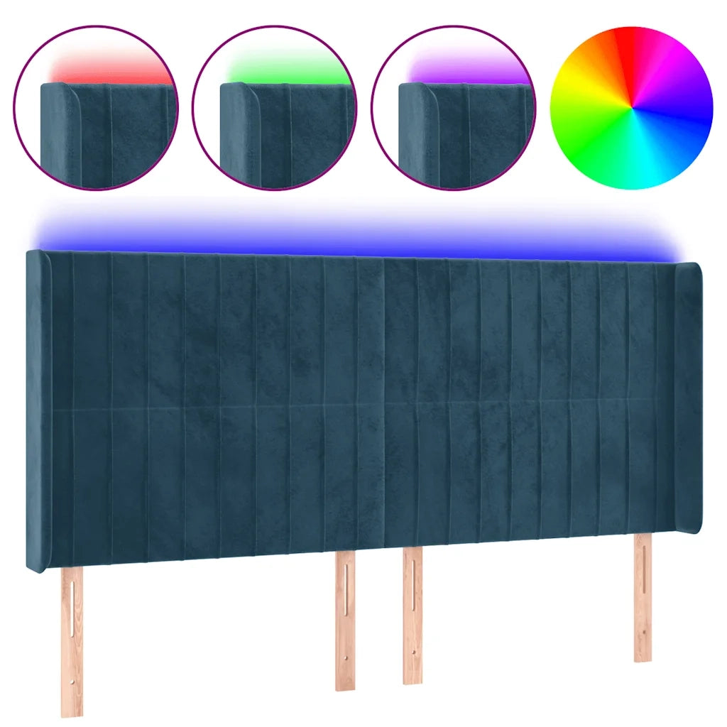 Testiera | Testata a LED Blu Scuro 203x16x118/128 cm in Velluto