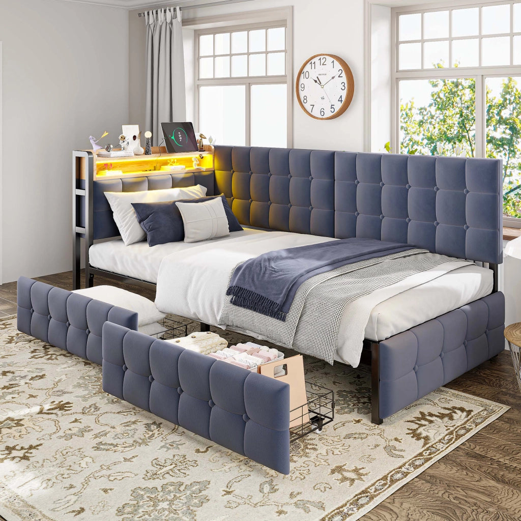 Letto sofa imbottito tessuto 90x200 cm