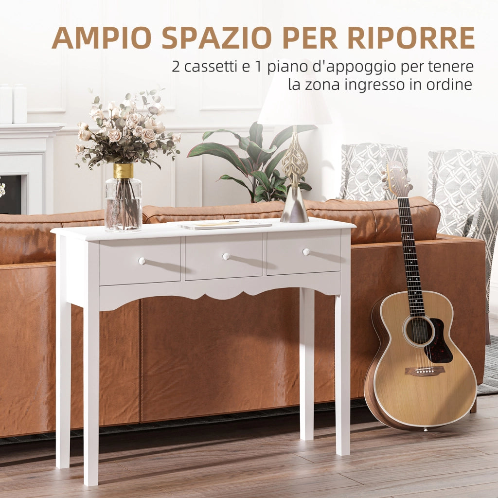 Consolle da Ingresso con 3 Cassetti ¨C Minimal ¨C Bianco 100x32x85 cm