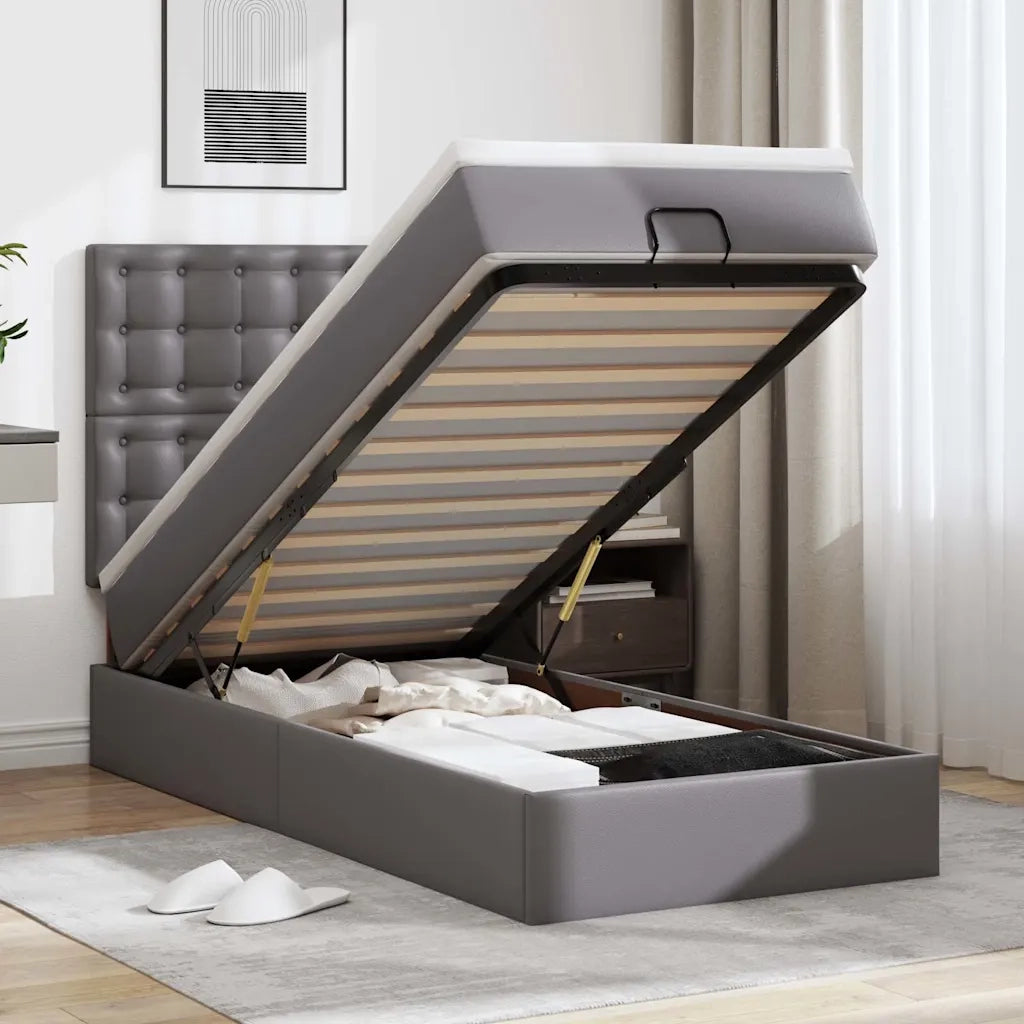 Letto Pouf con Materasso Grigio 100x200 cm Similpelle