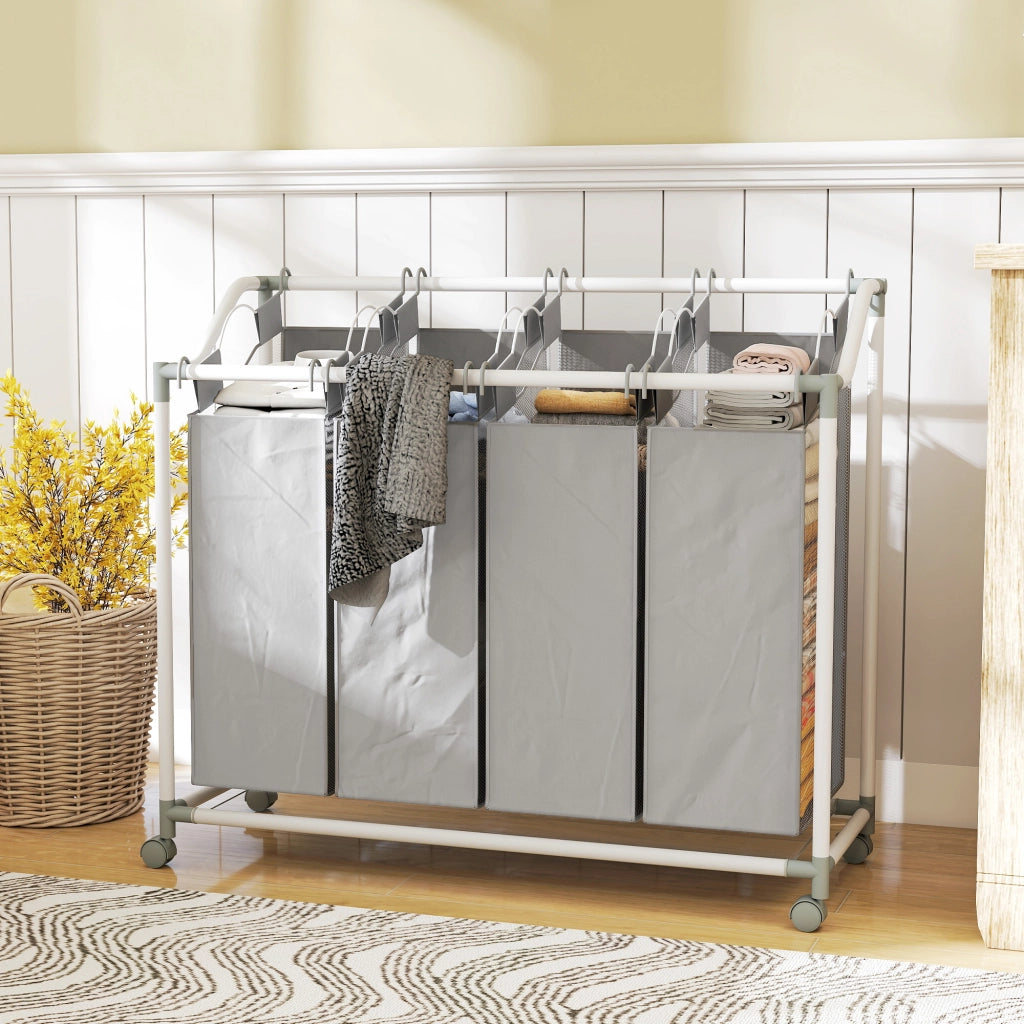 Cestino per il bucato con 4 scomparti 160 L ¨C zephmum ¨C Grigio 97x38x81 cm