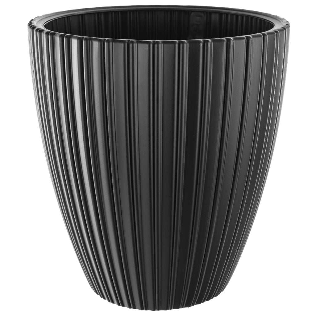 Vaso da fiori KADAX da 40 cm con coperchio e inserto, in plastica nera.