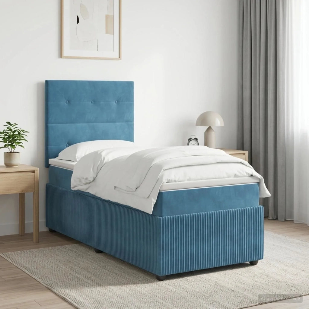 Letto Box Spring LED con Materasso Blu 100 x 200 cm Velluto 3456015