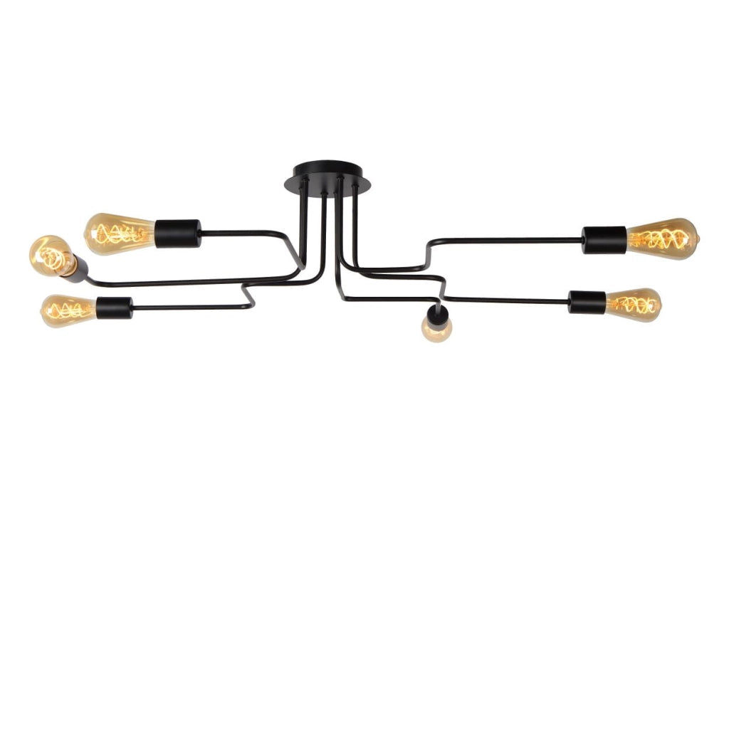 Lampadario Lucide Lester 6 Luci E27 Nero Dimmerabile