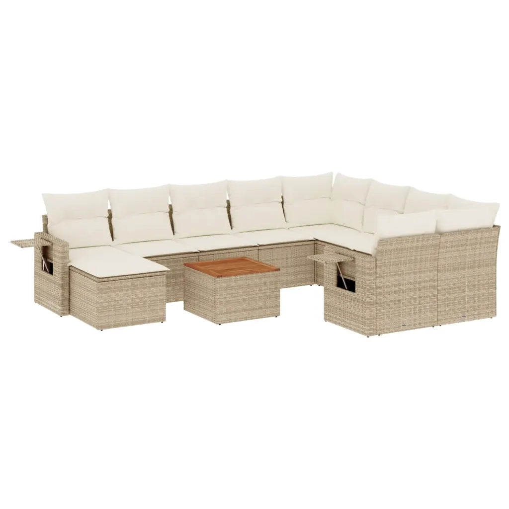 Set Divani da Giardino 11 pz con Cuscini Beige in Polyrattan 3224854