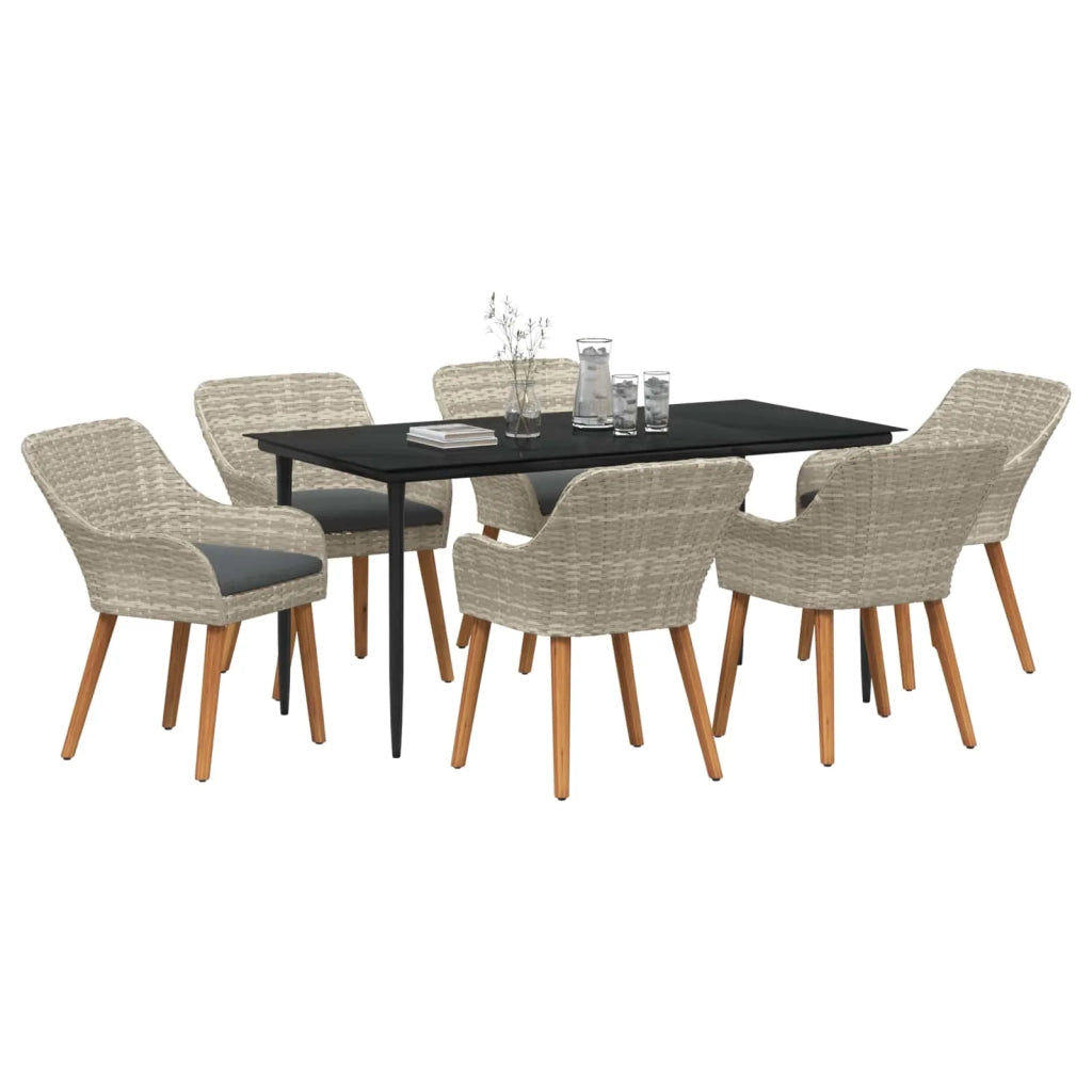 Set da Pranzo per Giardino 7 pz Grigio chiaro polyrattan 3261709