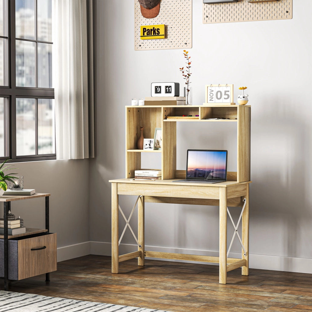 Scrivania con libreria e cassetti ¨C Zephmum ¨C Legno Rovere 100x50x