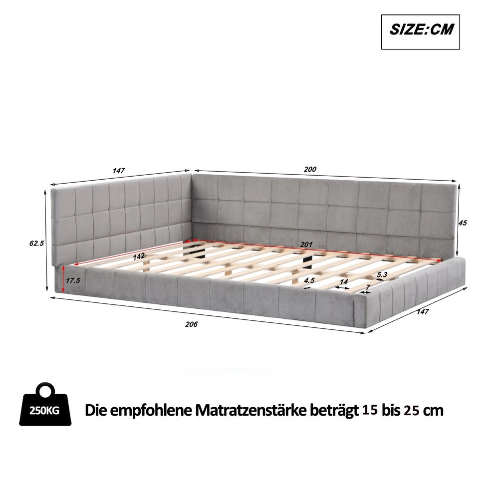 Letto Imbottito con Rete a Doghe ¨C MINIMAL ¨C Velluto Grigio 140x200