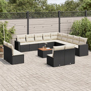 Set Divani da Giardino 14pz con Cuscini in Polyrattan Nero 3256707