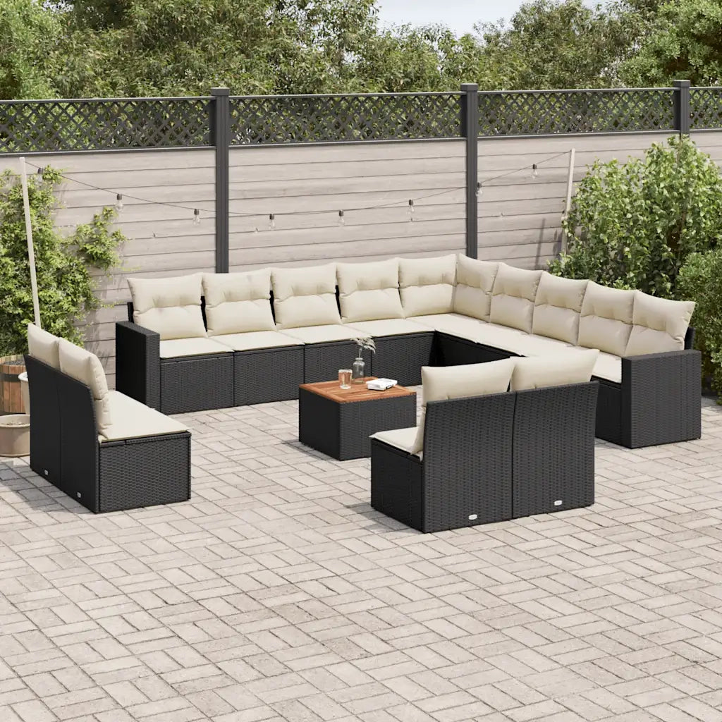 Set Divani da Giardino 14pz con Cuscini in Polyrattan Nero 3256707