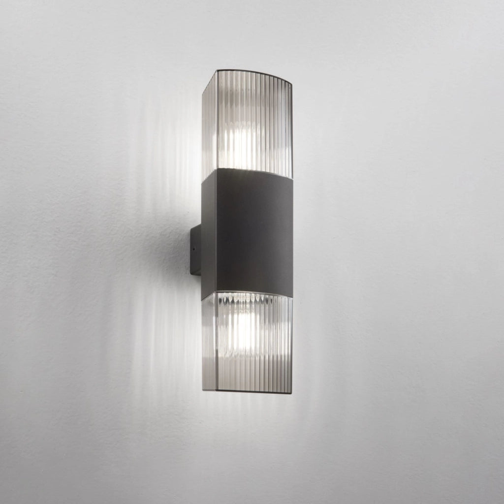 APPLIQUE BIEMISSIONE DARK ANTRACITE E FUME' 2 LUCI ATTACCO E27 IP54 10,6X12,1X40CM
