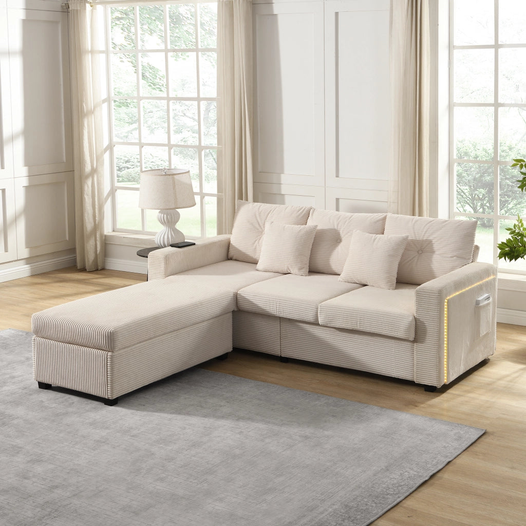 Divano Angolare Modulare 3 Posti con Ottoman e LED ¨C MINIMAL ¨C Tessuto, L-Form