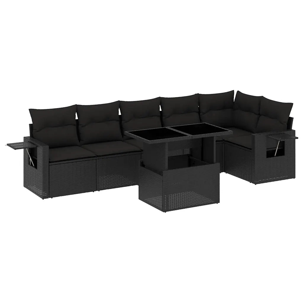 Set Divani da Giardino con Cuscini 7pz Nero Polyrattan