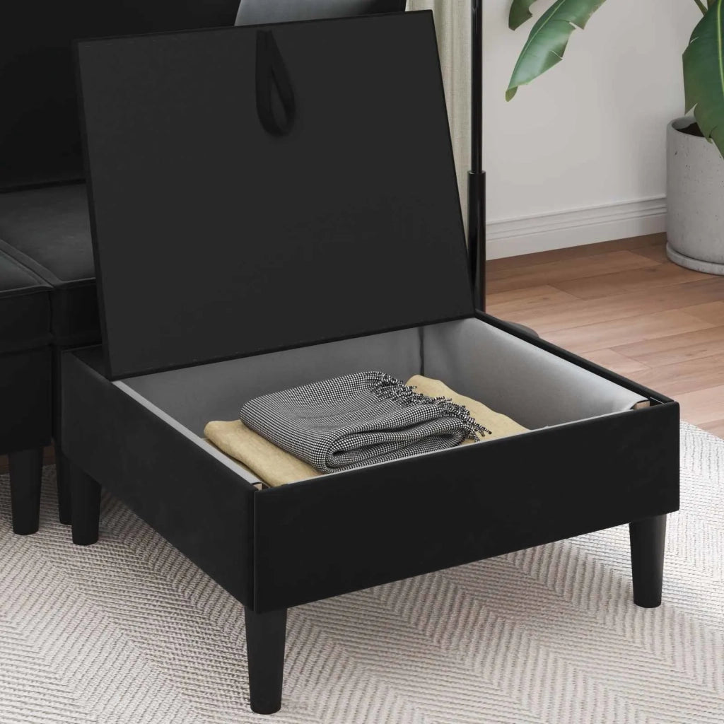 Pouf con Storage Nero Velluto 42027138