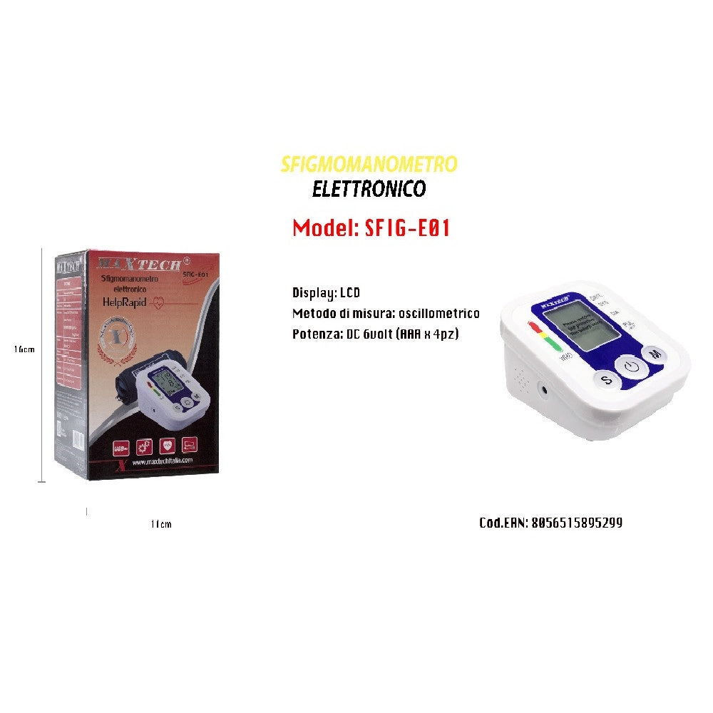 Trade Shop - Misuratore Pressione Arteriosa Sfigmomanometro Portatile Display Maxtech Sfig-e01 -