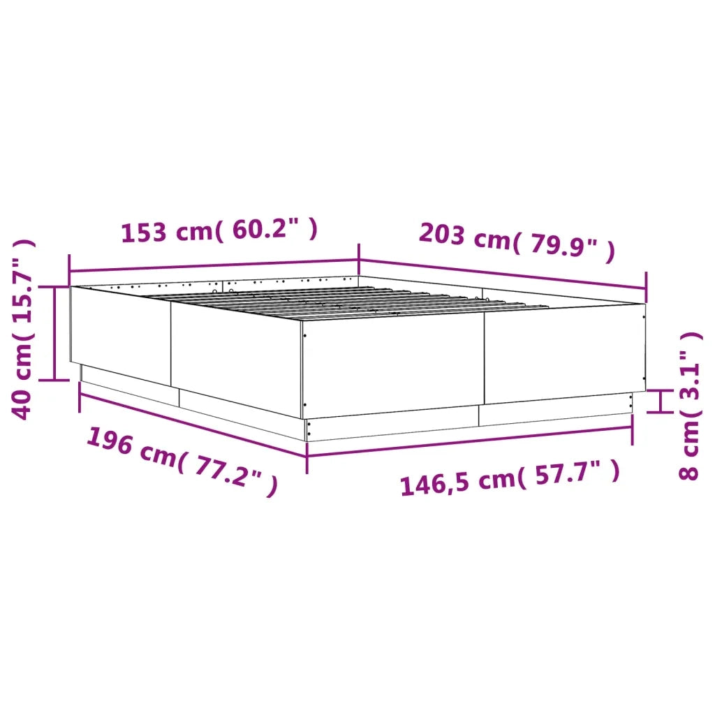 Letto matrimoniale | Letto per adulti | Giroletto Grigio Sonoma 150x200 cm in Legno Multistrato