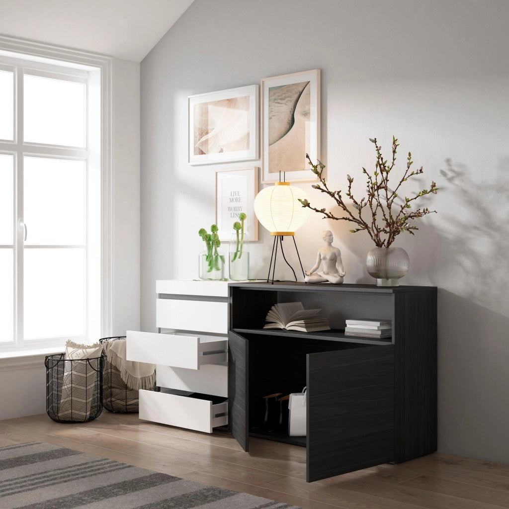 Cassettiera, 157x35x75cm, Camera da letto, Con Stoccaggio, Bianco e nero RF3421