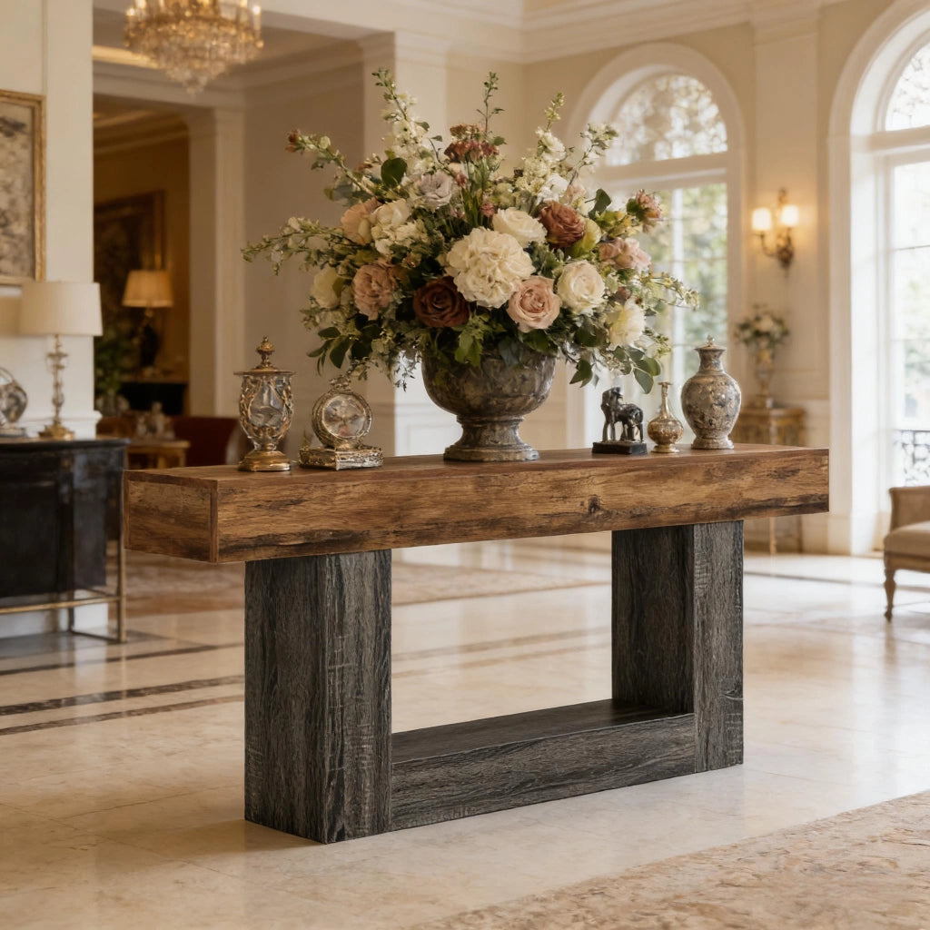 TAVOLO CONSOLLE 160 cm in MDF Grigio e Marrone rustico
