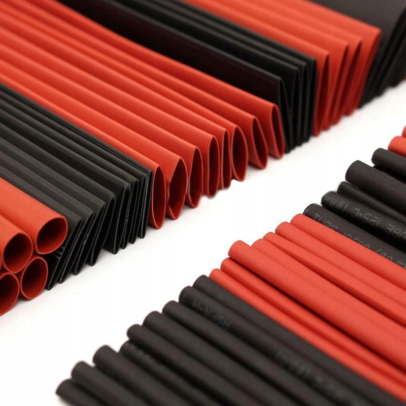 Set di Tubetti Termorestringenti Rosfix – 127 e 164 Pezzi, Poliolefina, 2:1, Nero e Rosso