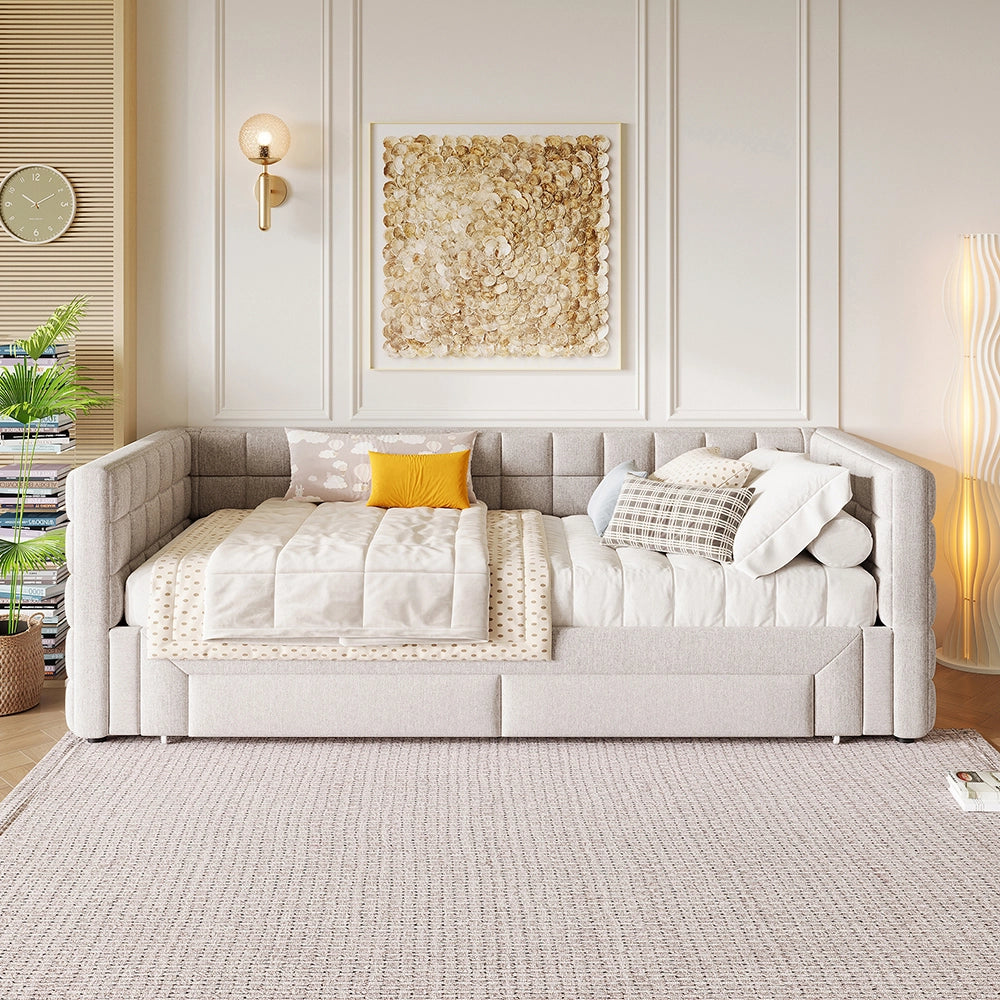 Divano letto - Xylo - 90x200 cm estendibile 2 cassetti beige