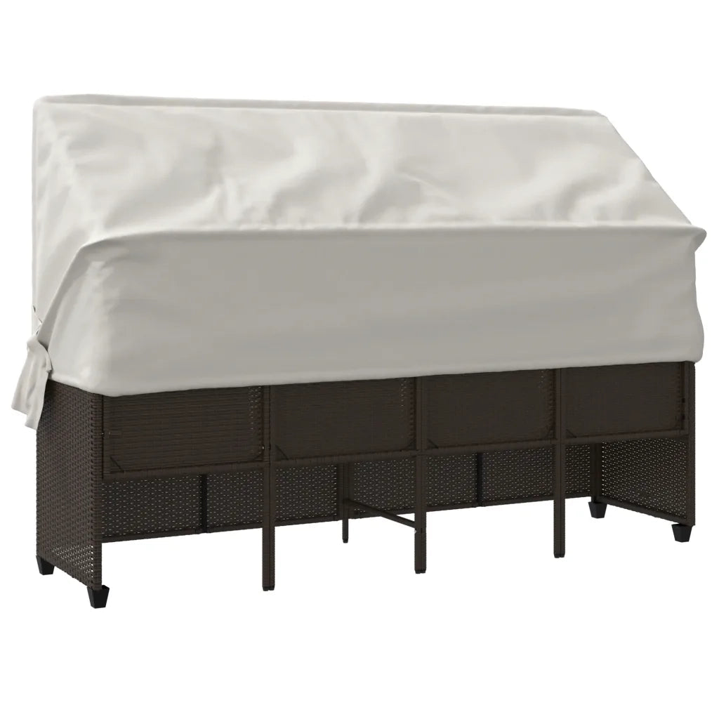 Lettino Prendisole con Baldacchino e Cuscini Marrone Polyrattan 368336