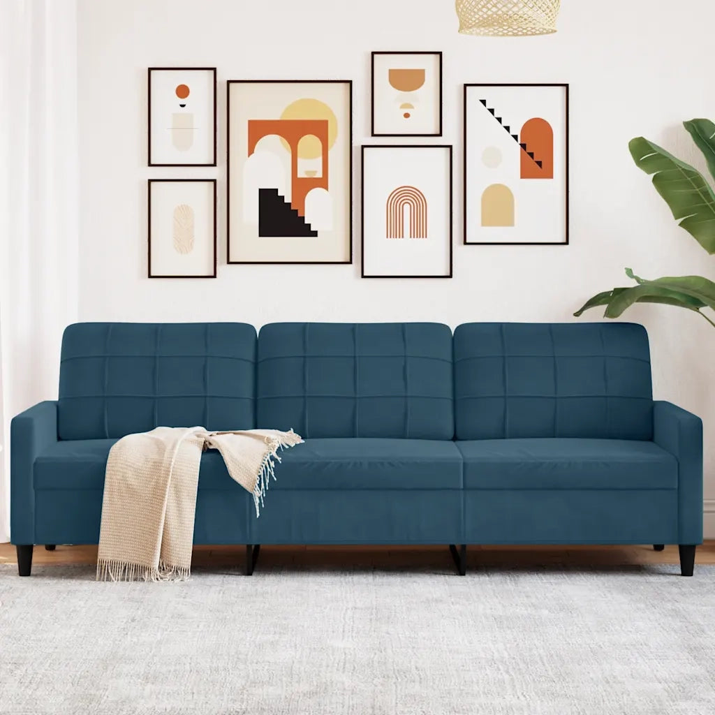Divano | Divano da soggiorno | Sofa a 3 Posti Blu 210 cm in Velluto