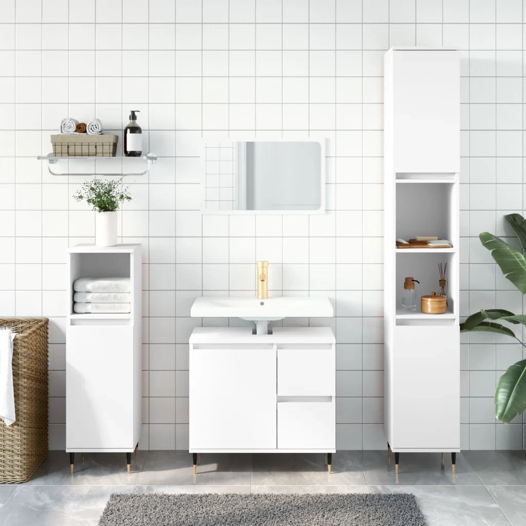 Armadietto da Bagno | Armadio da bagno Bianco 30x30x190 cm in Legno Multistrato