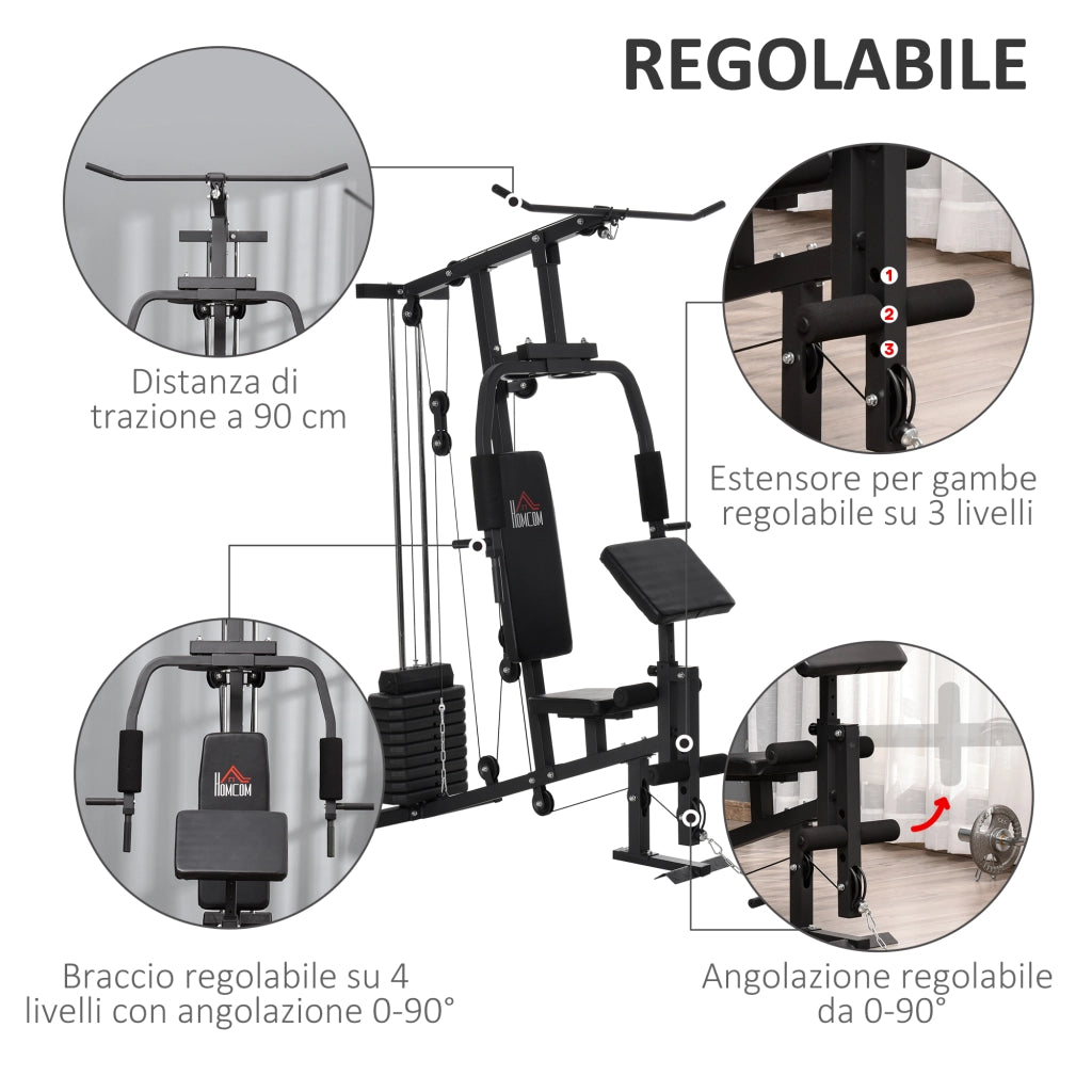 EasyComfort Stazione Fitness Multifunzione per Allenamento a Casa e Professionale in Acciaio, 148x108x207 cm, Nero